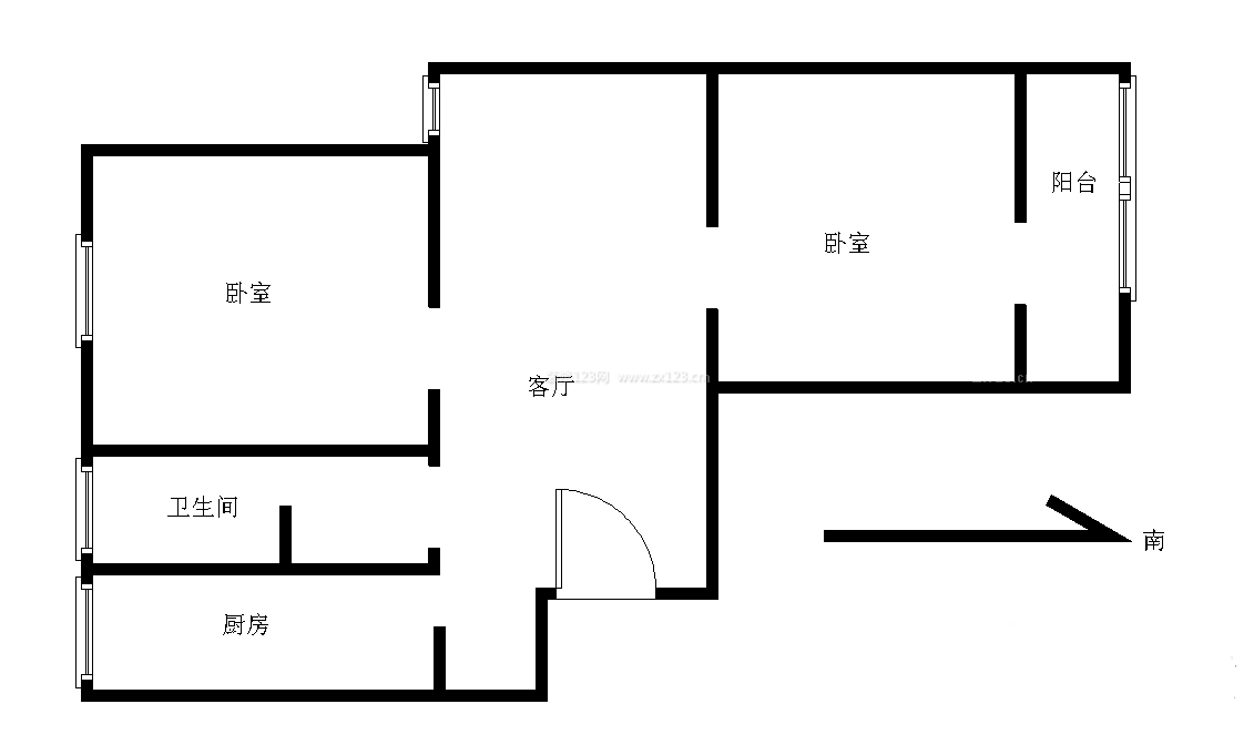 農(nóng)村二室一廳戶型圖樣板參考