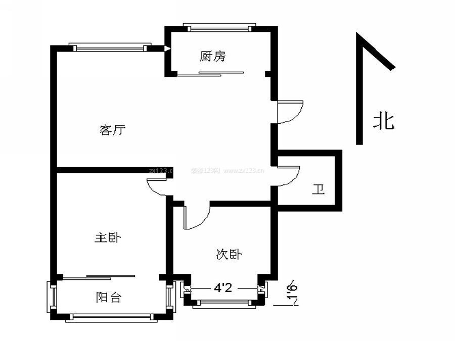 坐南朝北農(nóng)村二室一廳戶型圖 