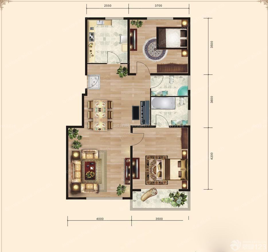 兩室一廳兩衛(wèi)戶型圖參考