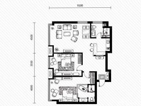 最新兩室一廳兩衛戶型圖設計樣本