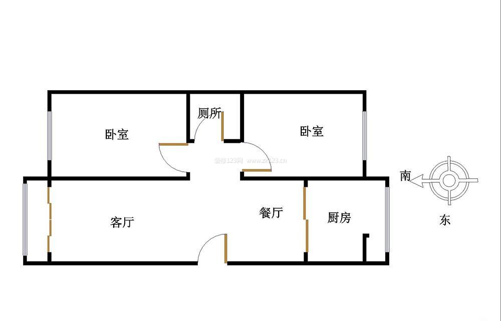 簡約兩室兩廳長方形戶型圖大全