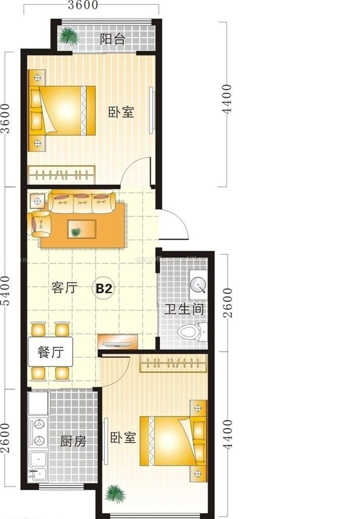 标准两居室长方形户型图大全