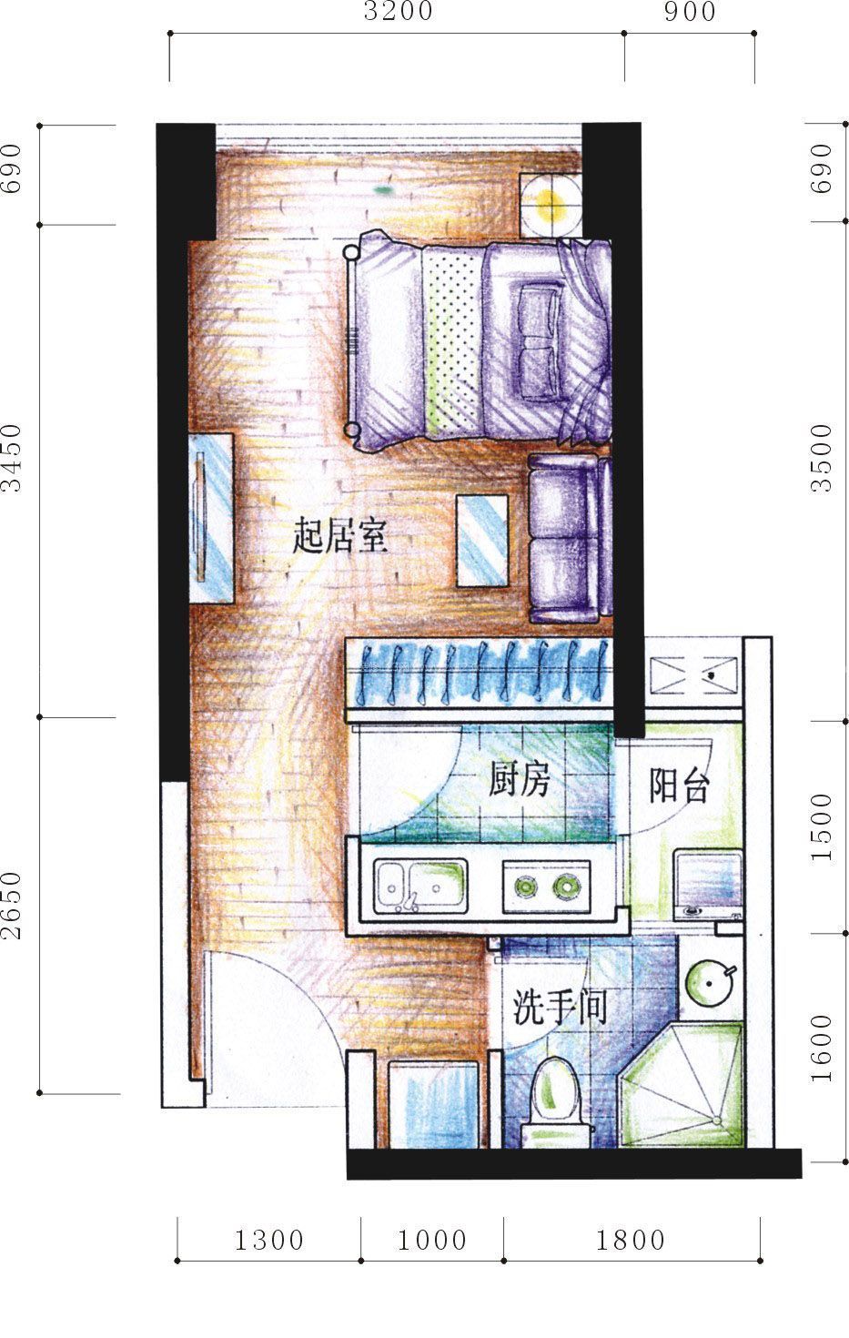 80平米單身公寓平面圖大全