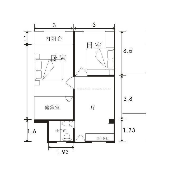 80平米單身公寓平面圖片