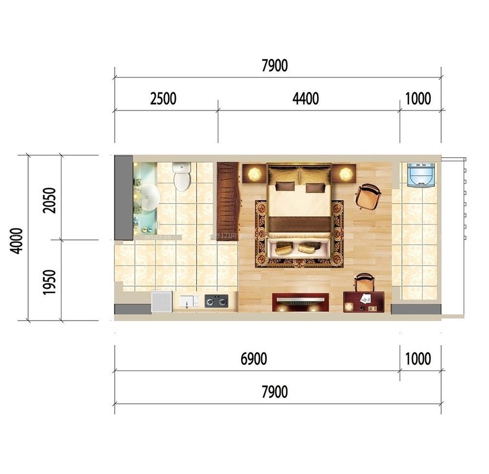 单身公寓长方形户型图大全_装修123效果图