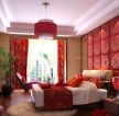 新中式风格卧室红色窗帘装修美图欣赏