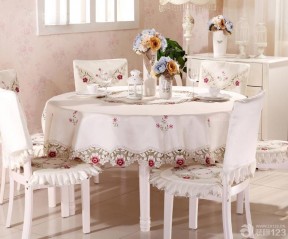 美式田园餐厅桌布椅套装饰效果图