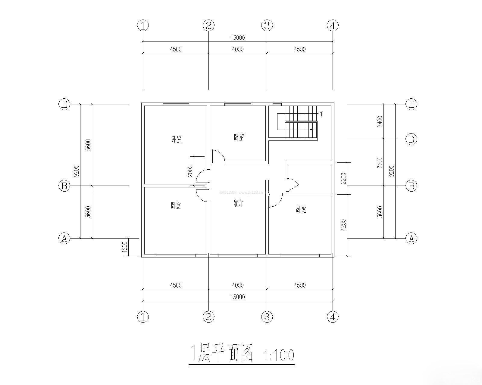 农村一层别墅四房设计平面图