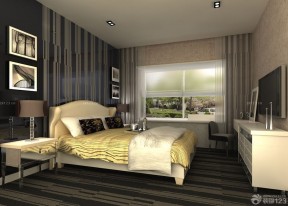 现代风格卧室条纹窗帘装修实景图