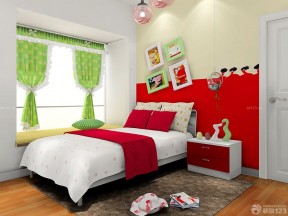 红色壁纸 儿童床头背景墙