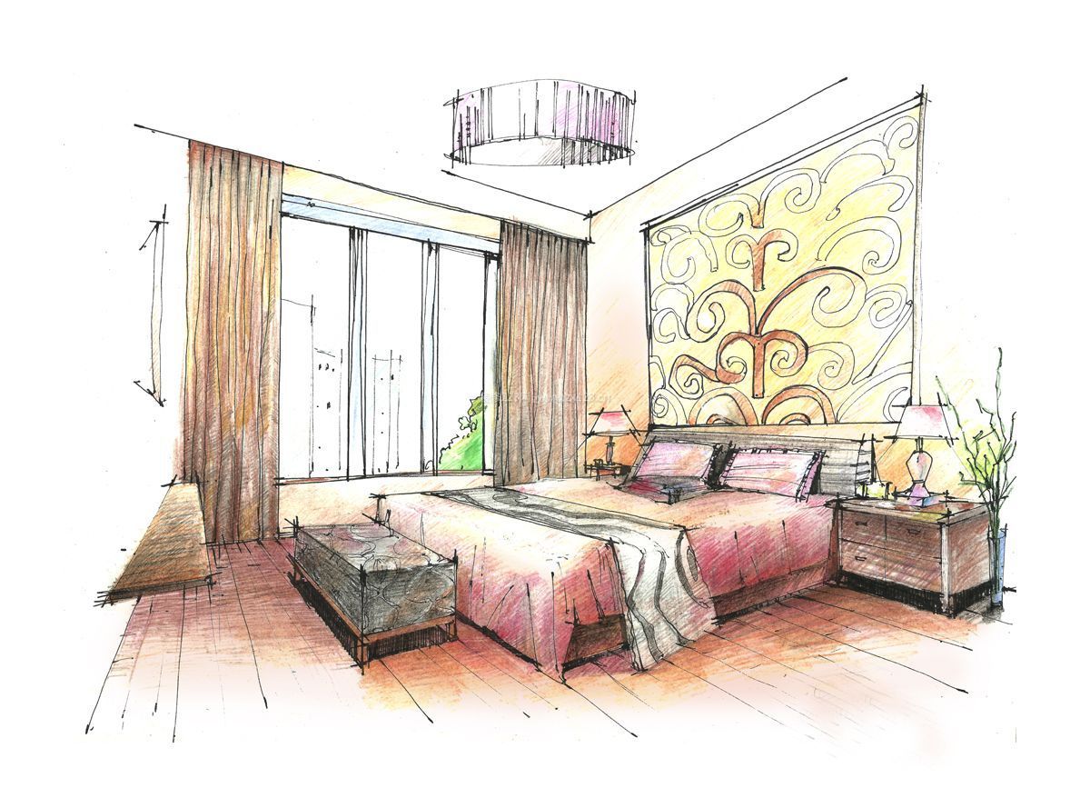 2015经典简约风格手绘卧室设计效果图
