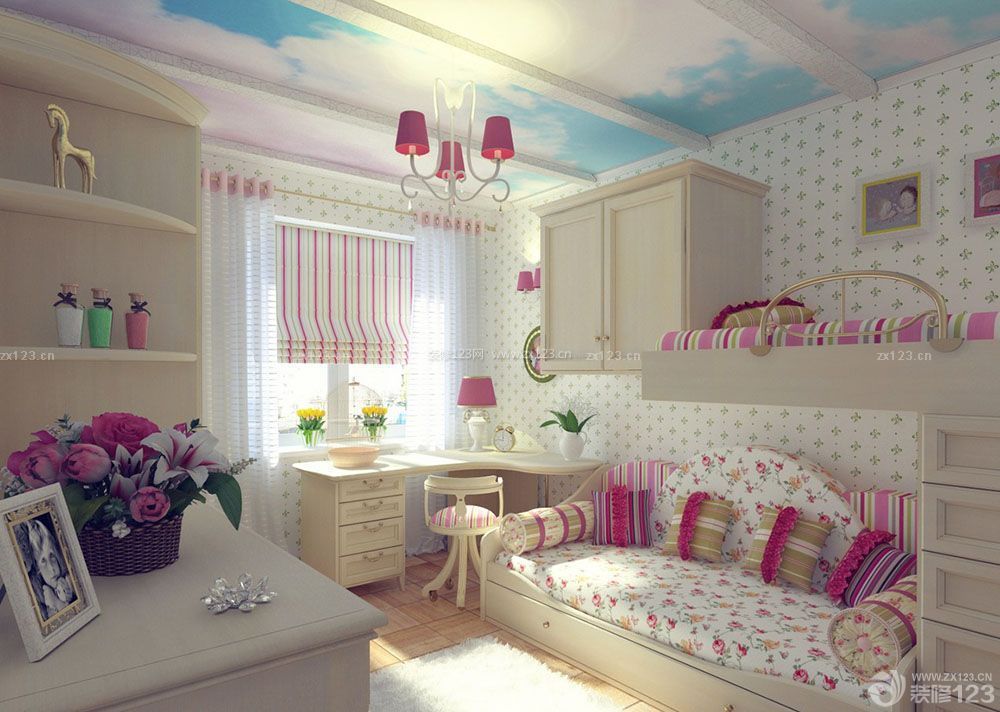 女生卧室双层床设计效果图欣赏