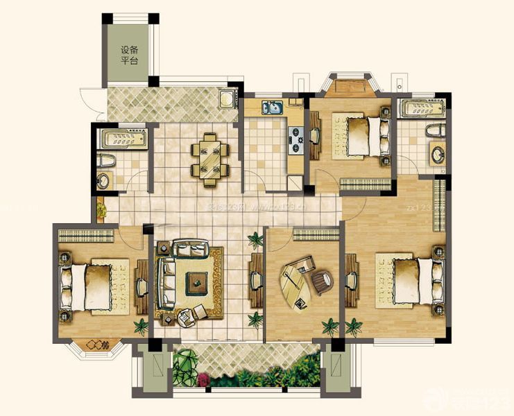 2023花園洋房三室兩廳戶型圖