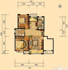 2023地中海風(fēng)格二室二廳二衛(wèi)戶型圖