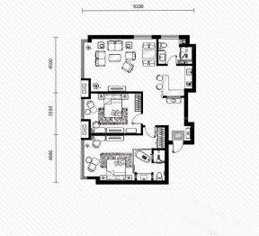 2023最新中式格風二室二廳二戶型圖