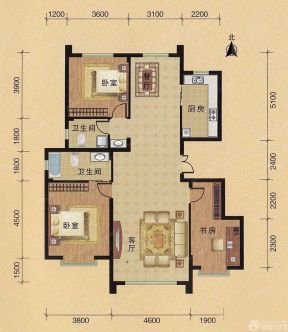 2023歐式風(fēng)格二室二廳二衛(wèi)戶(hù)型圖