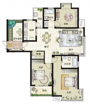 2023花園洋房兩室兩廳兩衛戶型圖片