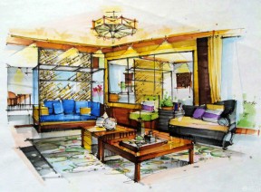 马克笔手绘现代客厅设计图