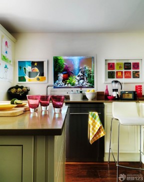 家庭厨房壁挂式鱼缸效果图片