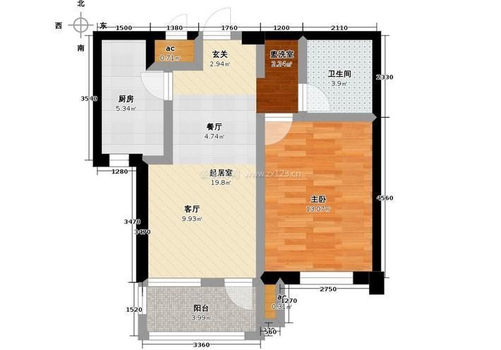 現(xiàn)代風(fēng)格56平方一室一廳戶型圖