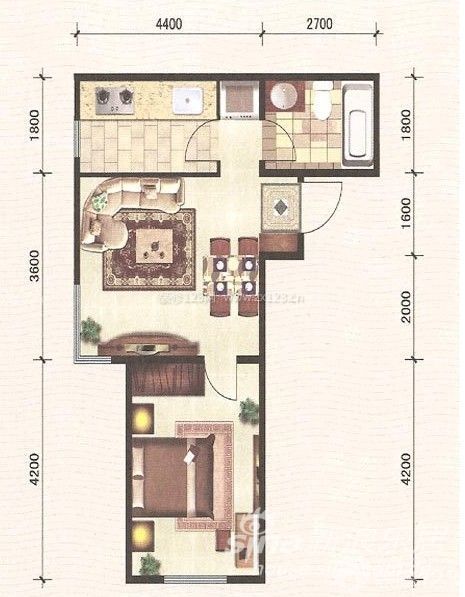 美式風(fēng)格56平方一室一廳戶型圖