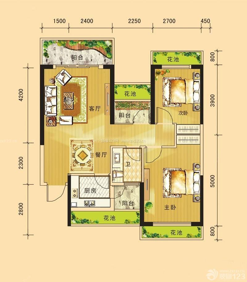 東南亞風格80平米別墅戶型圖