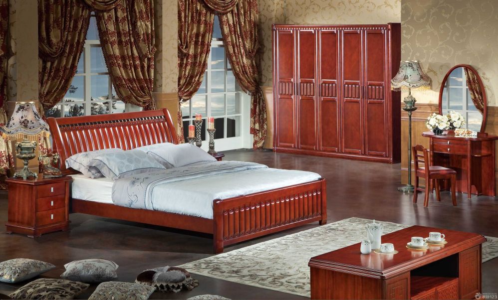 红实木家具床效果图