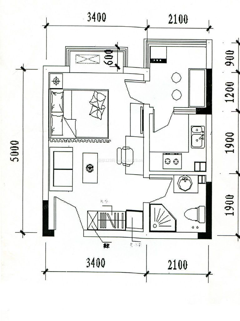 古典風(fēng)格56平方一室一廳大客廳戶型圖