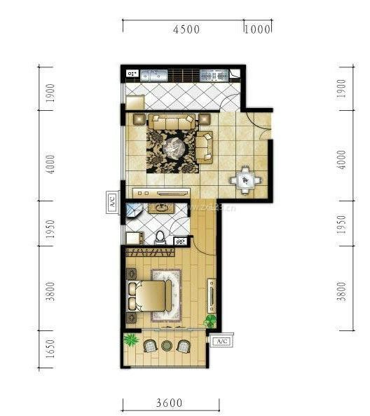 最新2023田園風(fēng)格56平方一室一廳邊幾戶型圖