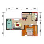 簡歐風格56平方一室一廳簡歐地板戶型圖