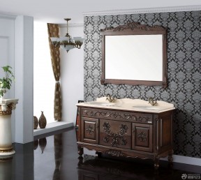 美式古典风格橡木浴室柜效果图