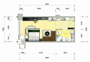 2023最新56平方一室一廳木質(zhì)茶幾戶型圖