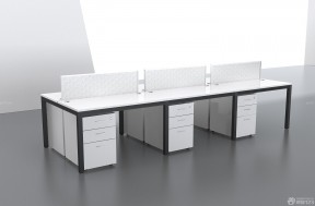 白色现代风格屏风办公桌效果图