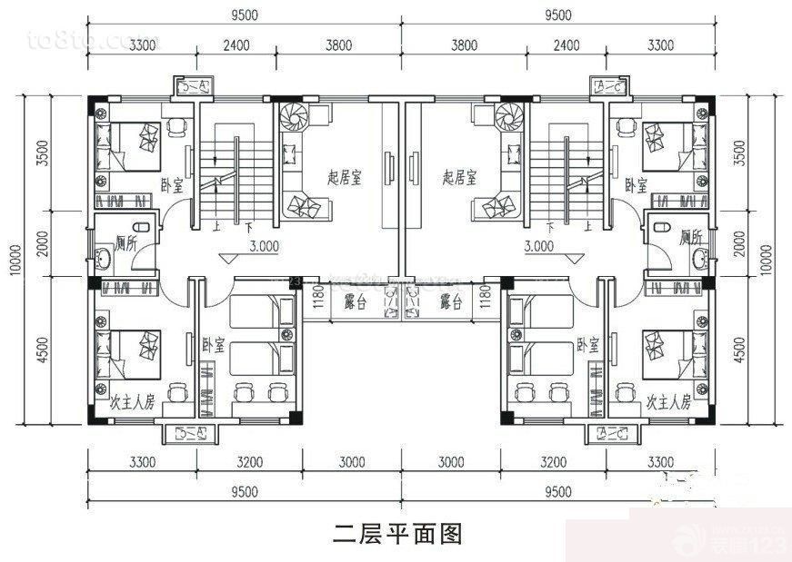 雙拼別墅戶型圖二層