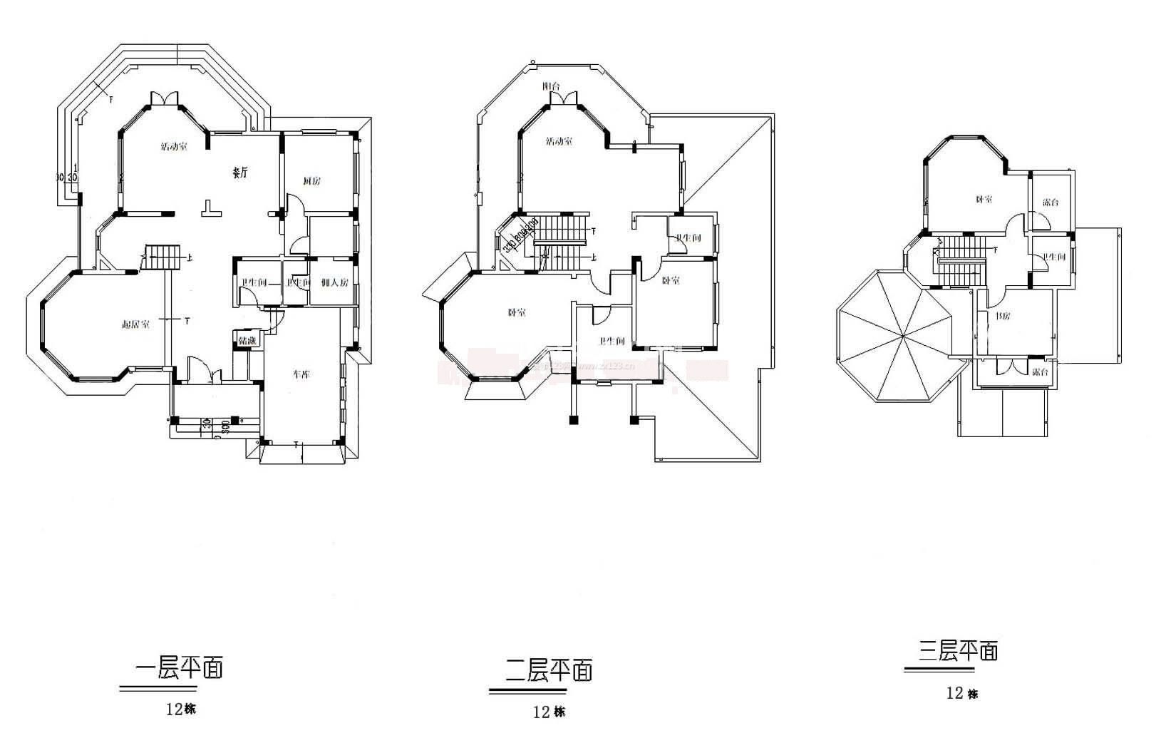 三層歐式風(fēng)格雙拼別墅戶型圖