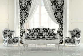 最新时尚美食小客厅黑白窗帘效果图片