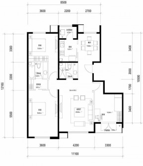 三居室100平米別墅戶(hù)型圖 