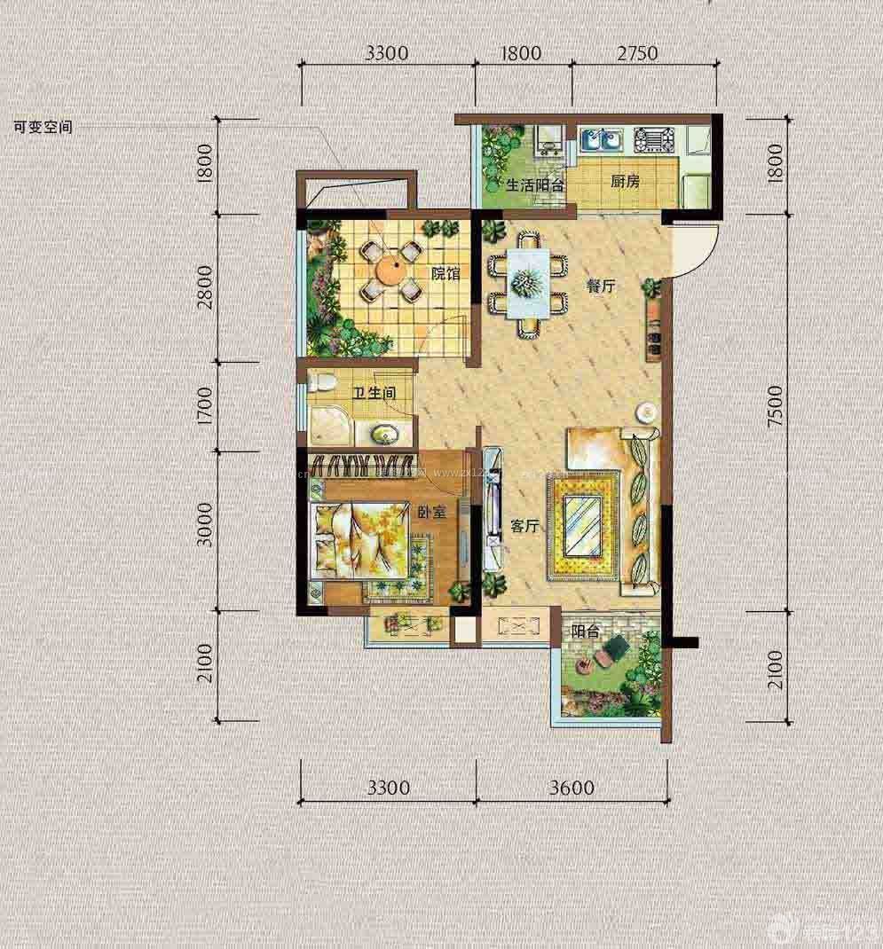 2023欧式风格一室两厅平面设计图