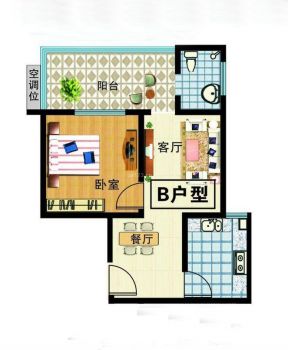 经典美式风格一室两厅平面设计图