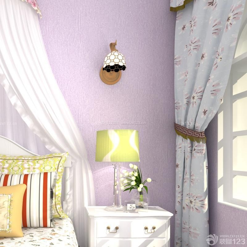 简约家庭卧室室内紫色墙面装修设计图