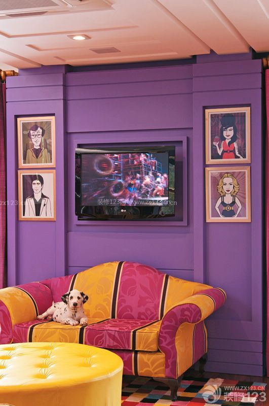 简约家庭室内紫色墙面装修设计图