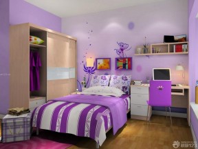 个性温馨家庭儿童房室内紫色墙面设计图大全