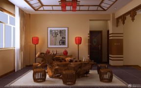 个性古典家庭室内休闲区红木色门效果图