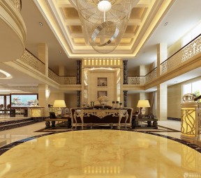 时尚欧式酒店大厅金色吊顶装修设计图