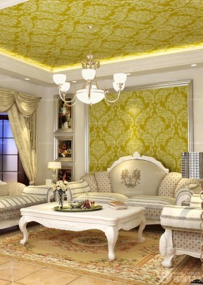 个性时尚美式家庭室内客厅金色吊顶效果图欣赏