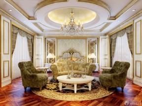 最新美式家庭室内大客厅金色吊顶装修效果图