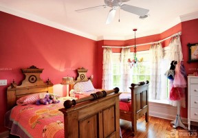最新美式卧室实木儿童床摆放图片