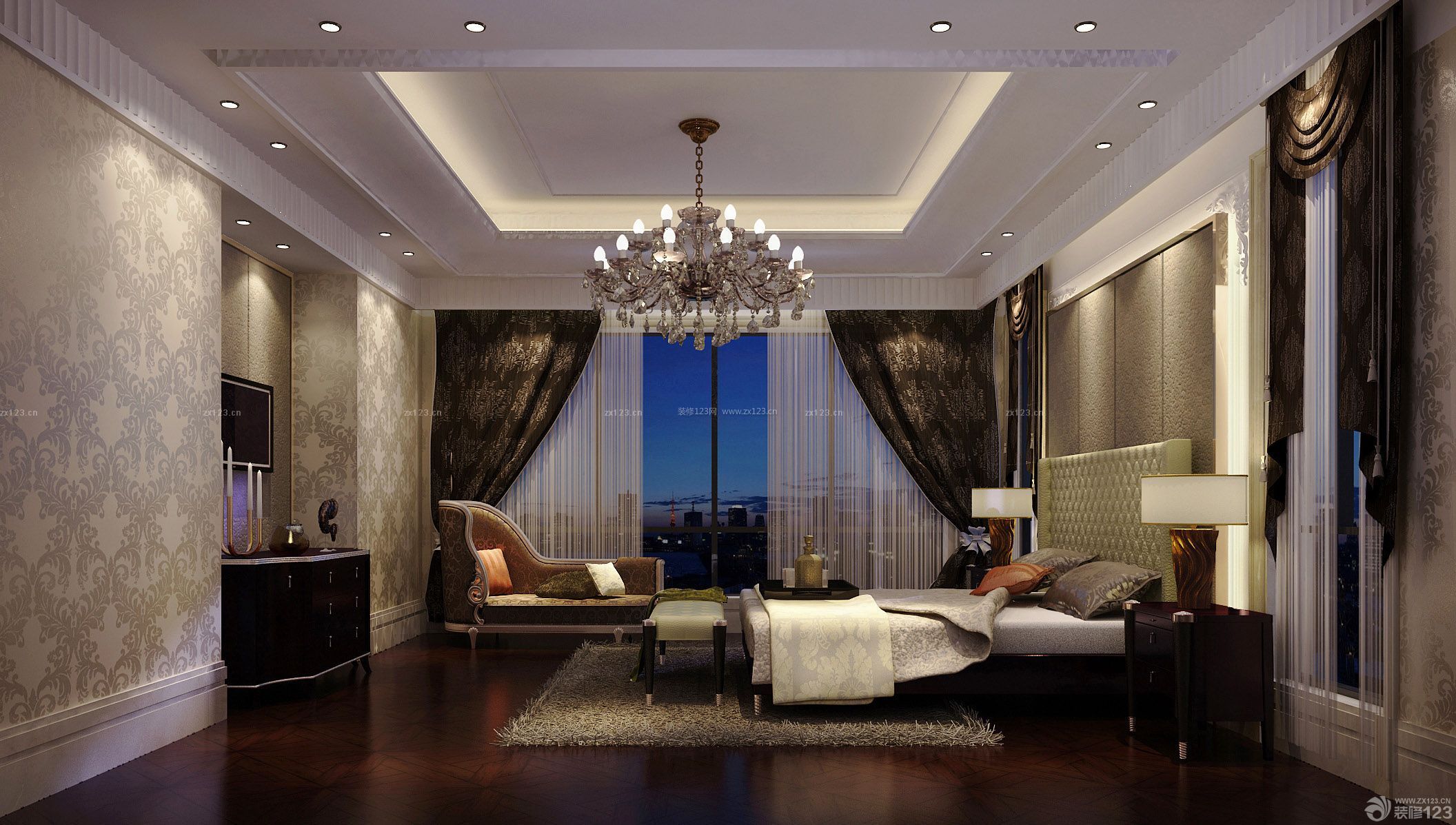 欧式古典主义风格卧室吊灯装修效果图
