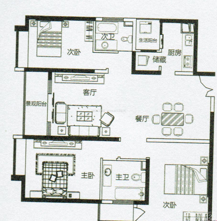 三室兩廳二衛(wèi)戶型設(shè)計圖