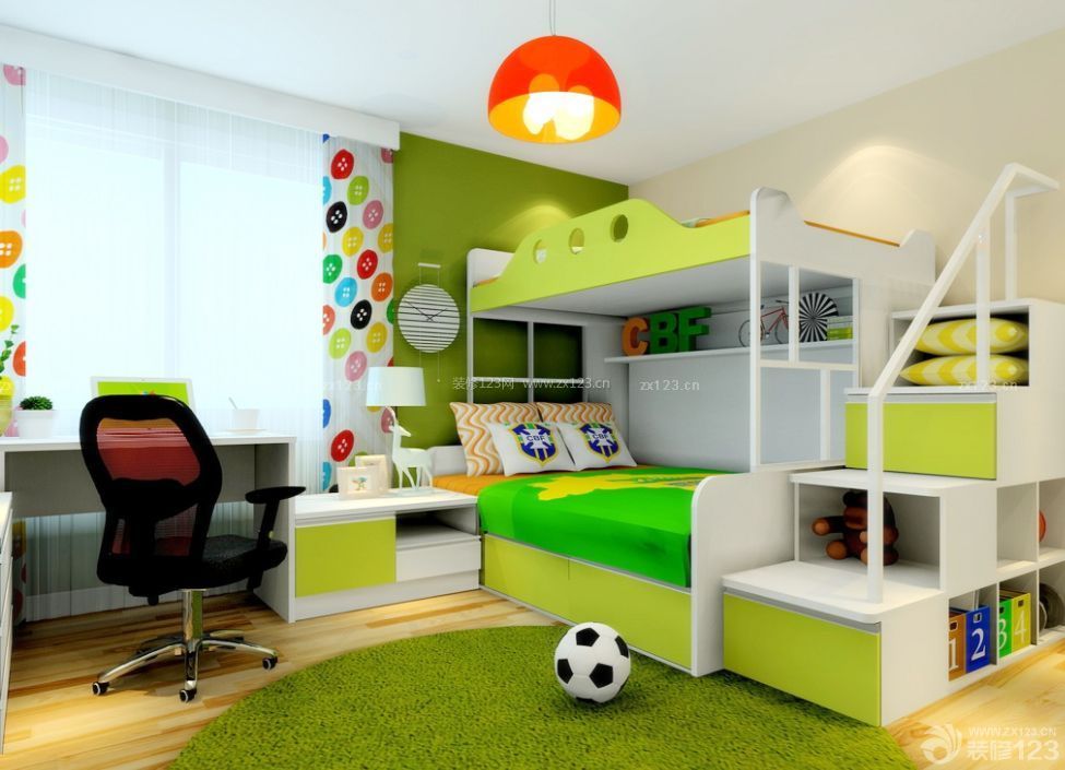 现代风格男孩儿童房家具高低床造型设计图